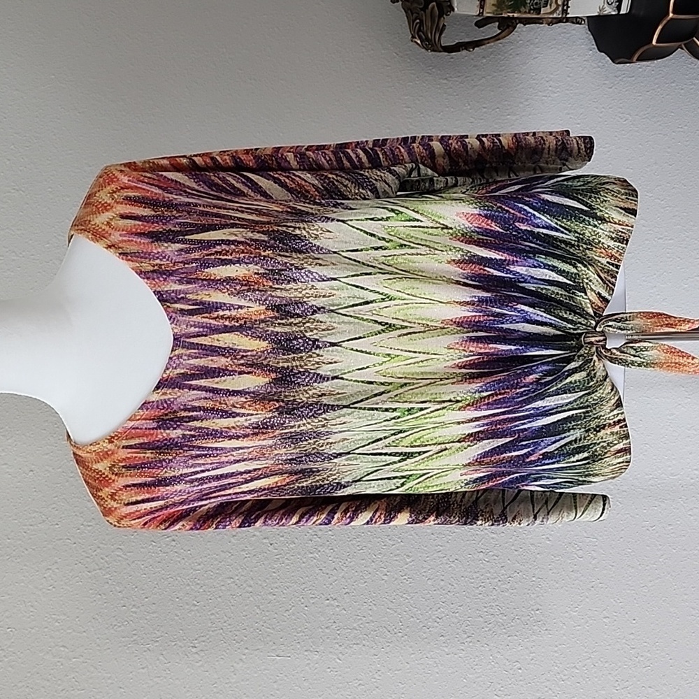 Chico's Multi Color Metallic Shimmer Front Tie Blouse